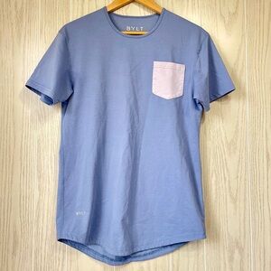BYLT Drop Cut Lux Signature Shirt Short Sleeve Performance Blue Pocket Size S